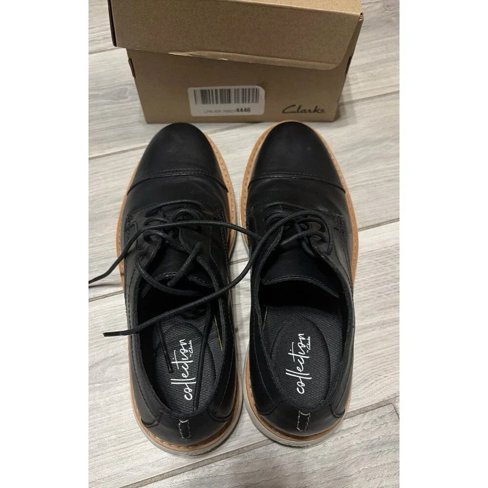 Clarks Collection Men’s Black Leather Cap Toe Oxford Dress Shoes Size 7M w/Box